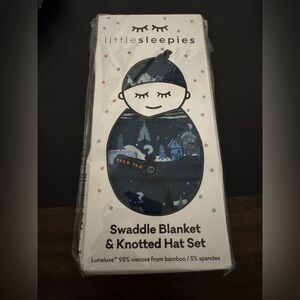 Little Sleepies Navy Swaddle Blanket & Knotted Hat Set midnight express